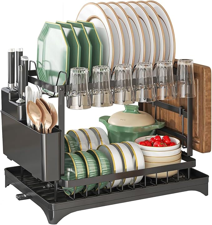 Kitchen Utensil Drying Rack with Drainage Tray, 11.8 Inches Deep × 16.5 Inches Wide Tray for Versatile Storage. Cup Organiser,Kitchen Organization and Storage