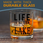kunlisa Lake Lovers Gifts Whiskey Glasses, Lake House Decor and Gifts, Life Is Better at the Lakes 10 oz Drinking Rocks Glasses for Women Men Whisky Cocktail Scotch Bourbon Liquor