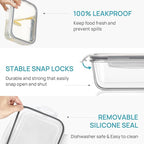 Vtopmart 2Pack 1860ml/ 63oz Large Glass Storage Containers with Lids, Meal Prep Food Container Set with Snap Airtight Lid for Baking, Microwave, Oven, Leak Proof, for Freezer, Dishwasher, Grey