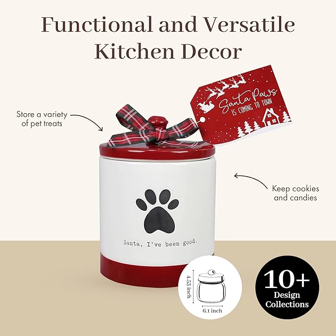 Young's Inc Ceramic Christmas Pet Treat Jar with Lid, Dog Treat Container for Countertop, 4.53" L x 6.1" W Small Animals, Cat, Dog Cookie Jar, Decorative Gifts for Pet Owners