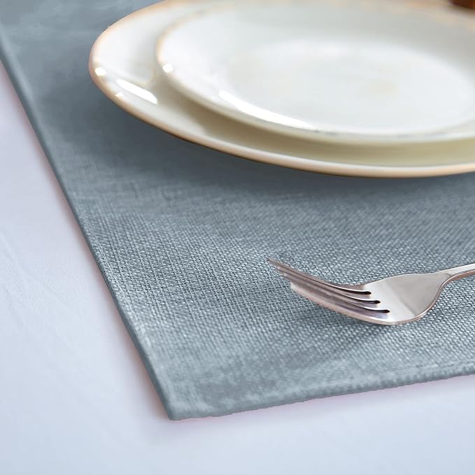 Linen Placemats Set of 8, Machine Washable, Heat Resistant, Wrinkle Free, Thick Polyester Kitchen Place Mats for Dining Table (Light Gray)