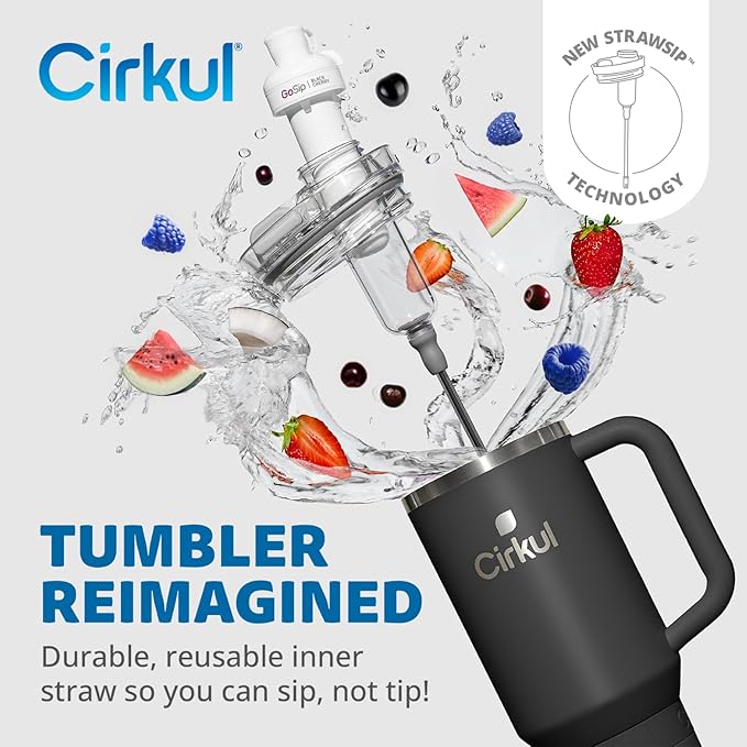 Cirkul 40oz Stainless Steel Insulated Tumbler Bundle in Carbon – Includes Flavor Cartridge Drink Mix Variety Pack, Zero Calories, No Sugar