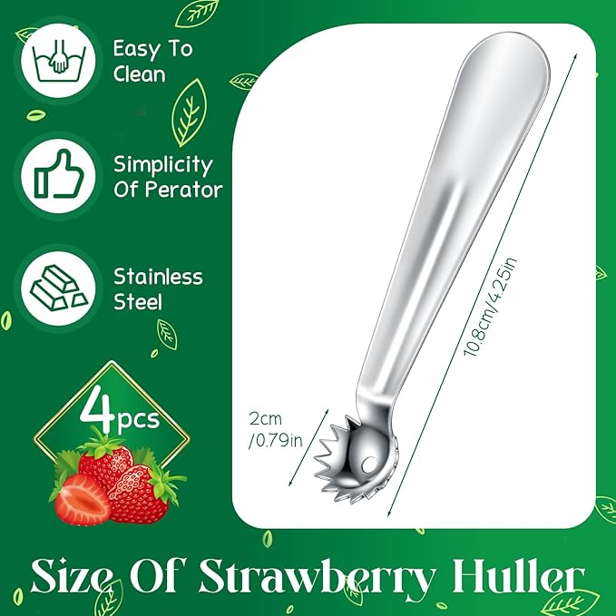 Baderke 2 Pcs Tomato Stem Corer Strawberry Baller Stainless Steel Strawberry Huller Tool Fruit Vegetable Stem Remover