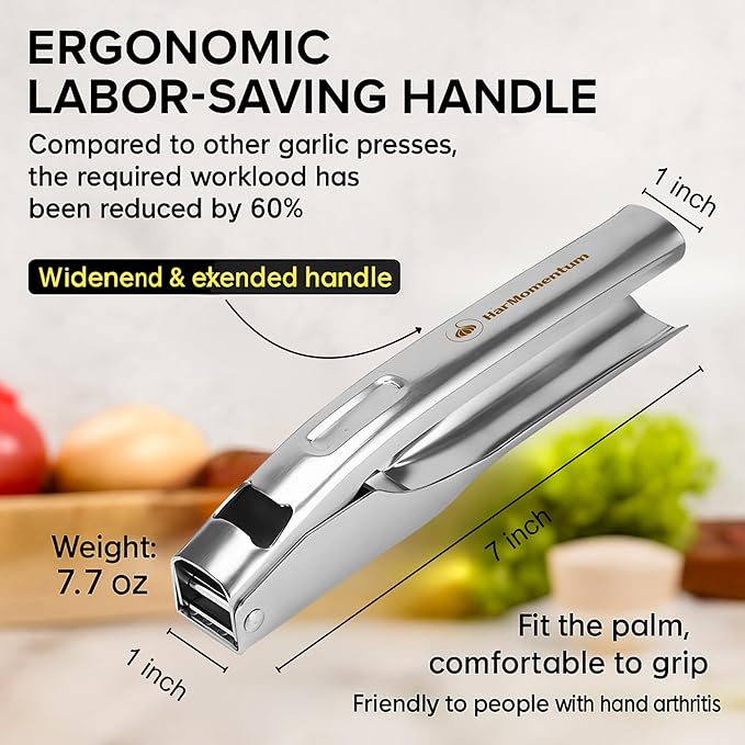 Garlic Press Stainless Steel - No Need to Peel Garlic Mincer & Crusher - 304 Inox, 7.34 Oz, Large Trough - Ergonomic Handle, Easy to Clean, Dishwasher Safe (2 Years Warranty) (Blue)
