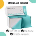 Exquisite Party Solids 54 Inch X 300 Feet Aqua Plastic Table Cover Roll in A Cut - to - Size Box with Convenient Slide Cutter. Cuts Up to 36 Rectangle 8 Feet Plastic Disposable Tablecloths