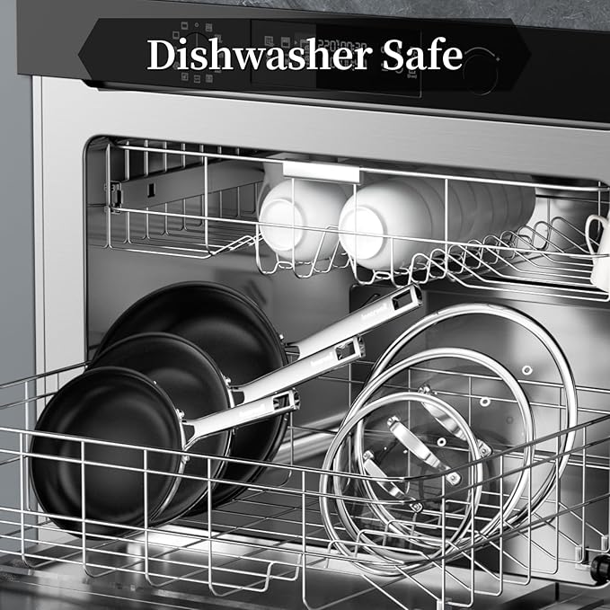 Innerwell Nonstick Ceramic Frying Pan Set,8inch&9.5inch&11inch Stainless Steel Frying Pan Skillet W/Glass Lid,Titanium Ceramic Omelet Pans,Kitchen Cooking Pan Set, Compatible W/All Cooktops