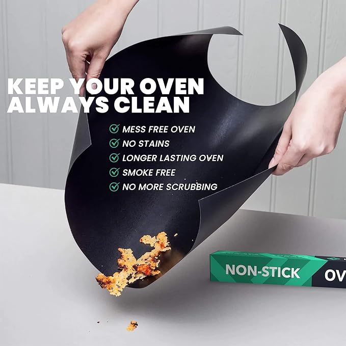 Large Heavy Duty Oven Liner (2 Pack) - 17” x 25” Non-Stick Teflon Reusable Liner for Electric Gas Toaster Ovens Grills - BPA & PFAS Free Kitchen Accessory to Keep Oven Clean