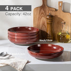 HAPPY KIT 9'' Pasta Bowls, 42oz Pasta Bowls Set of 4, Large Salad Bowl, Ceramic Serving Bowls,Double Reactive Glaze, Ideal for Housewarming, Festivals, Microwave Safe (Dark Ruby)