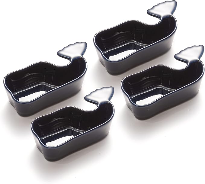 Ceramic Whale Condiment Cup, Blue, Set of 2