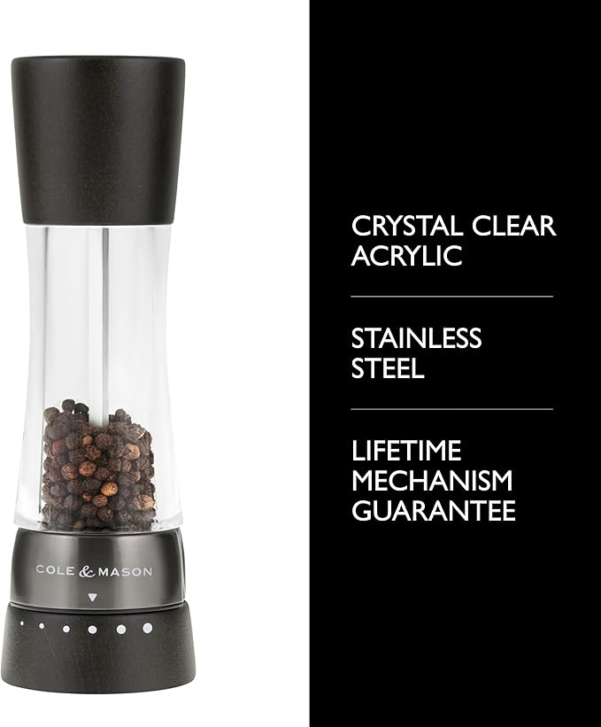 Cole & Mason Derwent Pepper Mill - Gourmet Precision Pepper Grinder - Refillable Seasoning and Spice Tools - Adjustable Black Peppercorn Grinder Settings - Black Wood