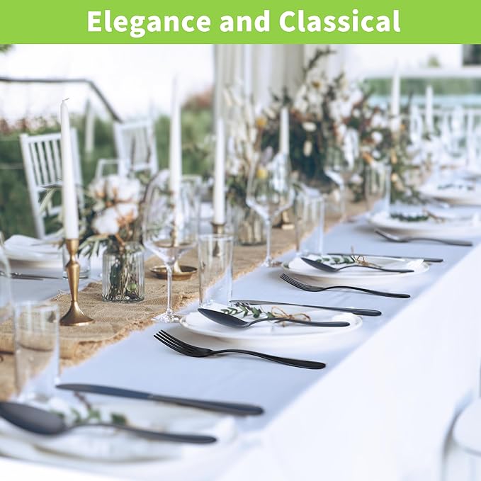 24-Piece Black Silverware Set with Steak Knives, Stainless Steel Flatware Cutlery Set for 4, Spoons Forks and Knives Sets, Mirror Finished Utensil Sets Dishwasher Safe for Home Restaurant