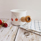 Enamel Milk Pot, Small Saucepan Butter Warmer 4 Inch 17 Oz with Wooden Handle for Heating Smaller Liquid Portions
