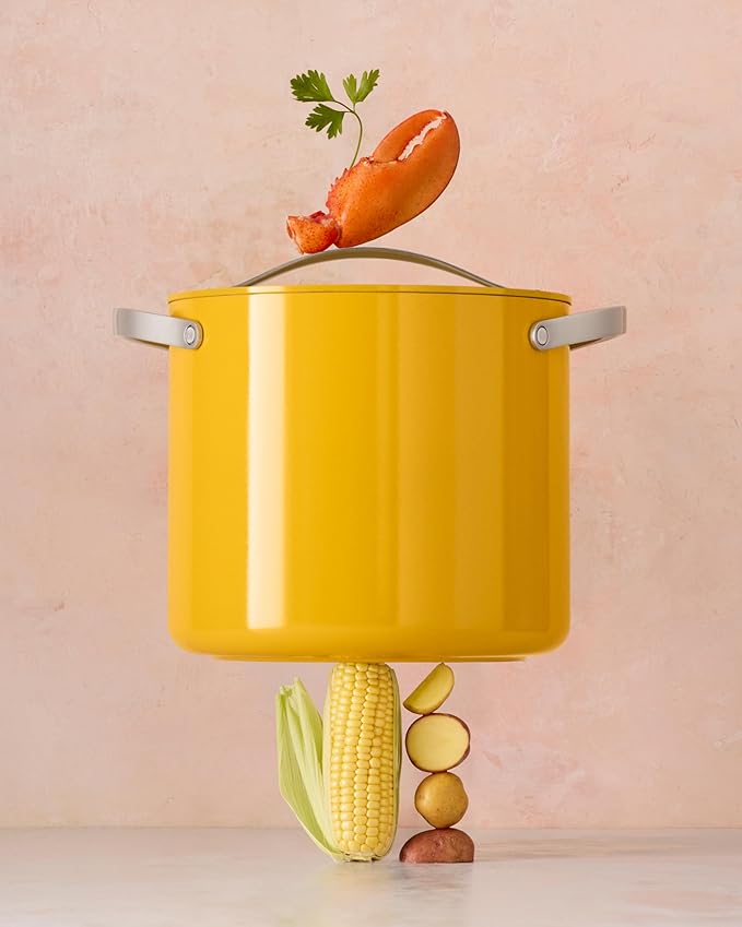 Caraway Stock Pot - 12 Qt Ceramic Coated With Lid - Free From Forever Chemicals - Large for Bigger Batches - Perracotta