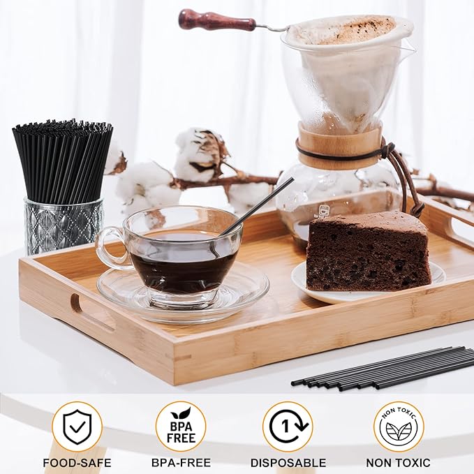 6000 Count Coffee Cocktail Stirrers Straws Disposable Plastic Sip Stir Sticks Cocktail Drink Stirrers Sticks Cups Straws for Bars Juice Drinking(Black,5 Inch)