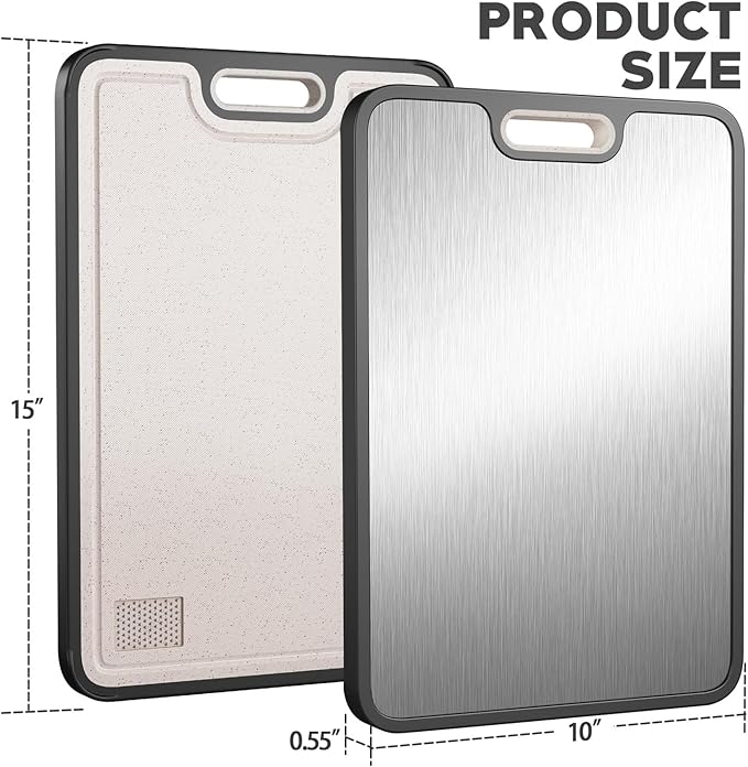 Titanium Cutting Board for Kitchen – Large Double-Sided Food Grade Boards, 16”×11” Pure Titanium & Wheat Straw, Dishwasher Safe, Easy to Clean for Meat, Vegetables & Fruits