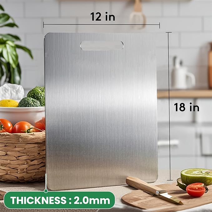 2 Pack Titanium Cutting Boards 100% Pure Titanium for Kitchen .Cutting Edge Hygiene & Durability.Double sided food-grade Cutting Board For Meats Fruits And Vegetables. Easy to Clean (18 * 12)
