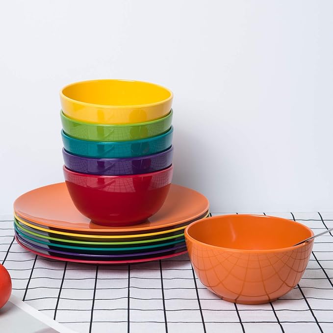 KX-WARE Melamine Bowls set - 28oz 6inch 100% Melamine Cereal/Soup/Salad Bowls, Set of 12 in 6 Assorted Colors | Shatter-Proof and Chip-Resistant Dishwasher Safe, BPA Free