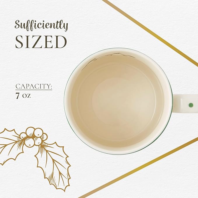 Spode Christmas Tree Mug Set of 4-9oz Ceramic - Microwave, Oven, Freezer & Dishwasher Safe - Festive Holiday Coffee Tea Cup for Hot Cocoa, Mulled Wine, Drinkware