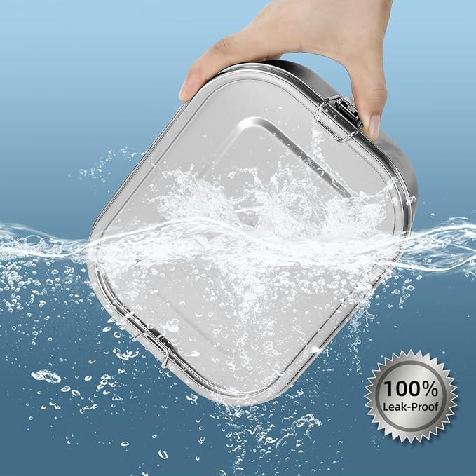 UPTRUST Leak Proof Stainless Steel Bento Lunch Container, (47OZ/1400ML) Metal Bento Lunch Box for Kids or Adults, 3 Compartment Packing Box for Work Lunch