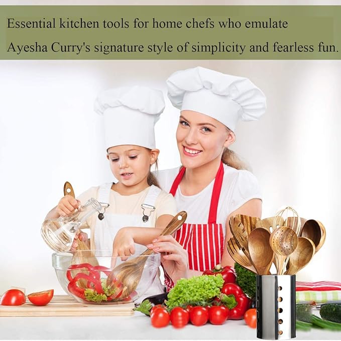 AIUHI 10 Pack Wooden Spoons for Cooking, Teak Wood Kitchen Utensils Set for Non Stick Use, Spatula Set for Stirring, Baking, Non Stick Wooden Utensils for Kitchen