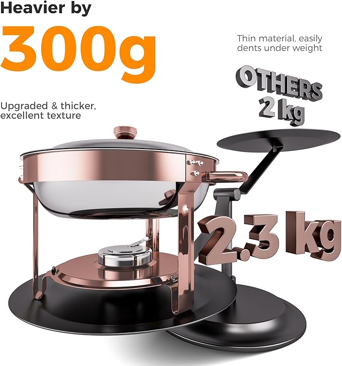 Rose Gold 4 Pack Chafing Dishes for Buffet, 18/8 (304) Stainless Steel Food Pan with Lid, 6QT Round Chafing Dish Buffet Set Food Warmer, Food Warmers for Parties Buffet Catering Events Dinners