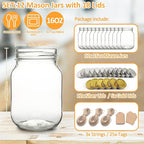 Mason Jars 16 oz 12Pack with 6 Extra Lids, Glass Pint Canning Jars 16 oz - 16oz mason jars with silver lids and extra 6 gold lids for Canning/Preserving/Meal Prep