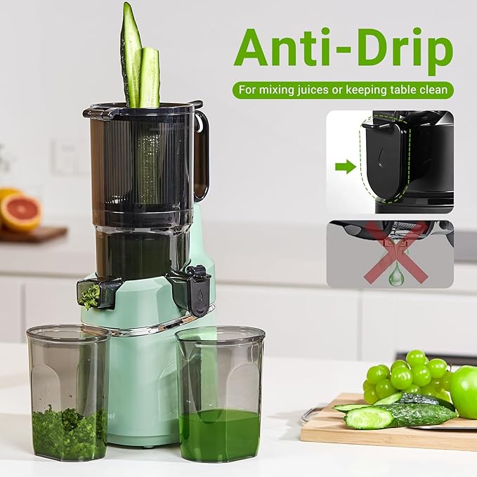 AMZCHEF Juicer Machines, 5.8" Extra Self-Feeding Cold Press Juicer for Whole Vegetable & Fruit, Juice Extractor Machine with Large Auger & Triple Strainers, Easy to Clean, High Juice Yield, Green