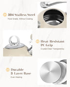 Harriet Tea Kettle Stovetop, 2.5 Quart Whistling Stainless Steel Tea Pot, 3-Layer Base, Unique Ergonomic Handle, Includes Pot Holder & Mat, Electric/Induction/Gas Stovetops Applicable, Beige White