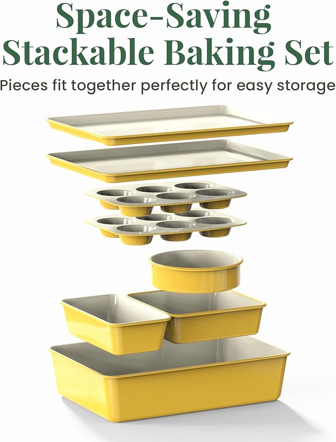 Larder & Vine 8-Piece Bakeware Set | Non-Stick Baking Set with Ceramic Finish | PFAS, PFOA, PTFE, and BPA Free Baking Essentials | Baking Sheets, Muffin Tins and Assorted Baking Pans | Limoncello