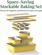 Larder & Vine 8-Piece Bakeware Set | Non-Stick Baking Set with Ceramic Finish | PFAS, PFOA, PTFE, and BPA Free Baking Essentials | Baking Sheets, Muffin Tins and Assorted Baking Pans | Limoncello
