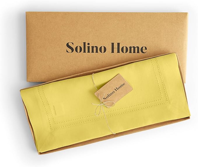 Solino Home Linen Sunshine Yellow Table Runner 72 Inches Long - 100% Pure Linen Double Hemstitch Table Runner 14 x 72 Inch for Dresser, Dining and Summer