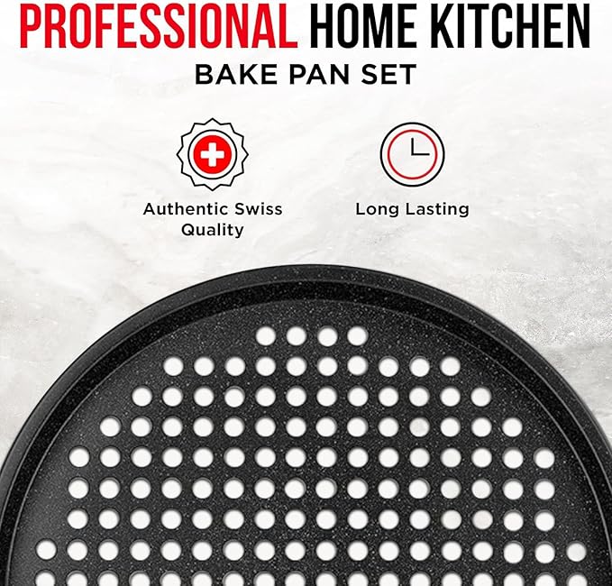 Non-Stick Pizza Pan 1 Pack, 13 Inch Round Carbon Steel Pizza Tray with Perforated Holes for Crispy Crust, PFOAPFOSPTFE Free, Dishwasher & Oven Safe Up To 450°F, Durable Nonstick Gray Marble Coating