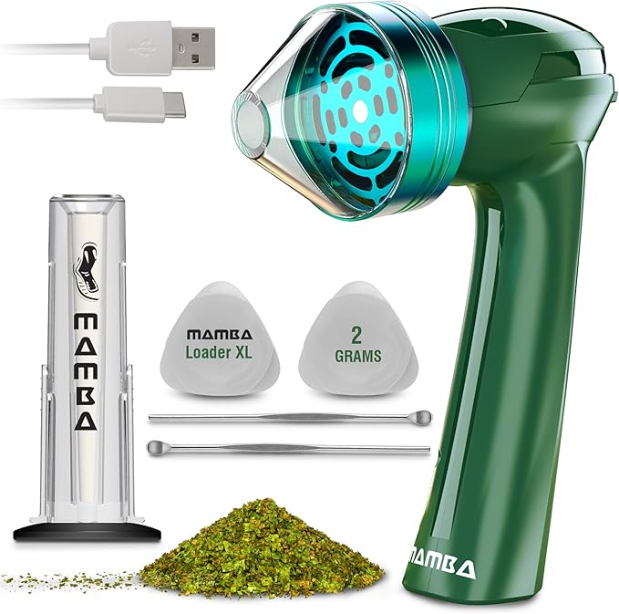 Mamba Loader XL 2g Green USB Electric Herb Grinder. Small Portable Metal Herbal Machine & Spice Mill for the Kitchen