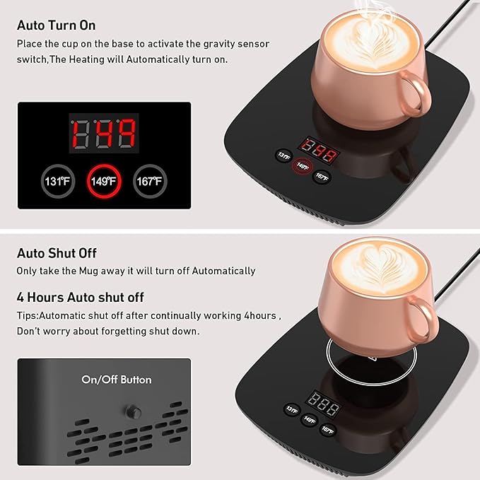 Coffee Mug Warmer for Desk with Heating Function 25 Watt Electric Beverage Warmer with Adjustable Temperature 131℉/ 55℃or 167℉/ 75℃ (Without Mug)
