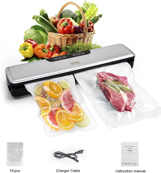 Flyfox Vacuum Sealer Machine - Strong, Multi-functional, and Fast Compact for Multi Food Storage with Low Noise, includes Vac, Sealer, Meat, Dry, Soft, 5 Modes with Vacuum Seal Bags