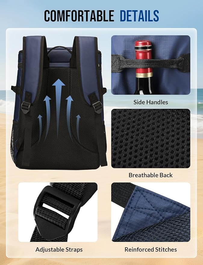 Backpack Cooler Insulated Leak Proof 36/40 Cans Large Capacity Soft Insulated Cooler Bag Lightweight Lunch Backpack for Men Women Work Travel Beach Camping Picnic Hiking - Navy Blue