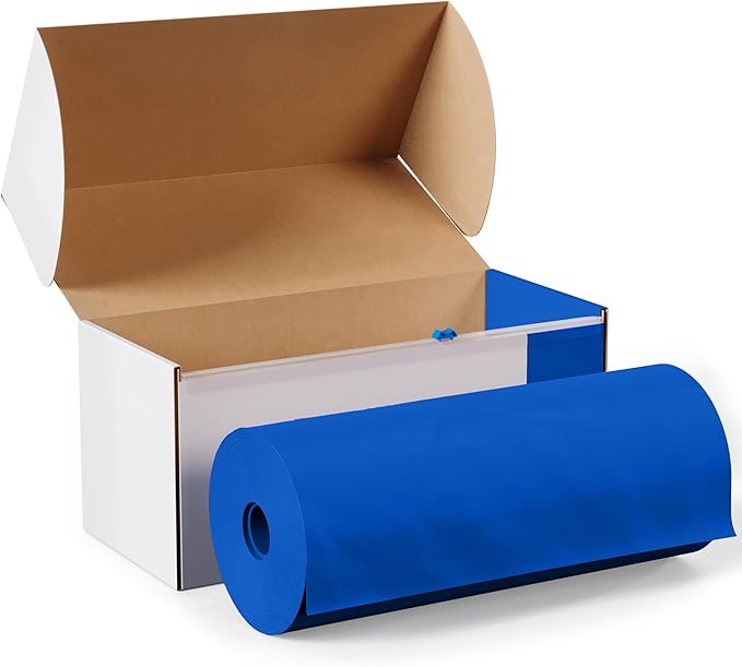 Exquisite Party Solids 54 Inch X 100 Feet Dark Blue Plastic Table Cover Roll in A Cut - to - Size Box with Convenient Slide Cutter. Cuts Up to 12 Rectangle 8 Feet Plastic Disposable Tablecloths