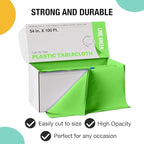 Exquisite Lime Green Plastic 54x100in Rectangular Tablecloth Roll with Built-in Cutter, 100 Feet, All-Season