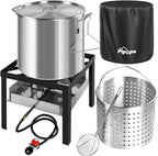 60QT Crawfish Boiler | Seafood Boiling Kit | Dustproof Cover & 12" Skimmer Included | 110,000BTU Propane Jet Burner | 0-20 PSI CSA Certified Regulator | Crab Boil Pot for Outdoor Backyard Cooking