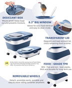 20-30 Lbs Rice Storage Container,Collapsible Food Storage Containers with Rolling Wheel Airtight Locking Lid,Flour Storage Container with Cup and Scoop,Suitable for Food,Rice,Pet Food,Flour