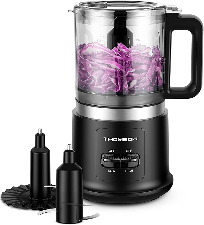 Food Chopper, 4 Cup Fast Food Processor, Electric Meat Grinder with 2 Speed, 4 Stainless Steel Blades, and Whisk, 400W Power for Chopping, Mixing, Emulsifying, Puree and Whisking, BPA-Free