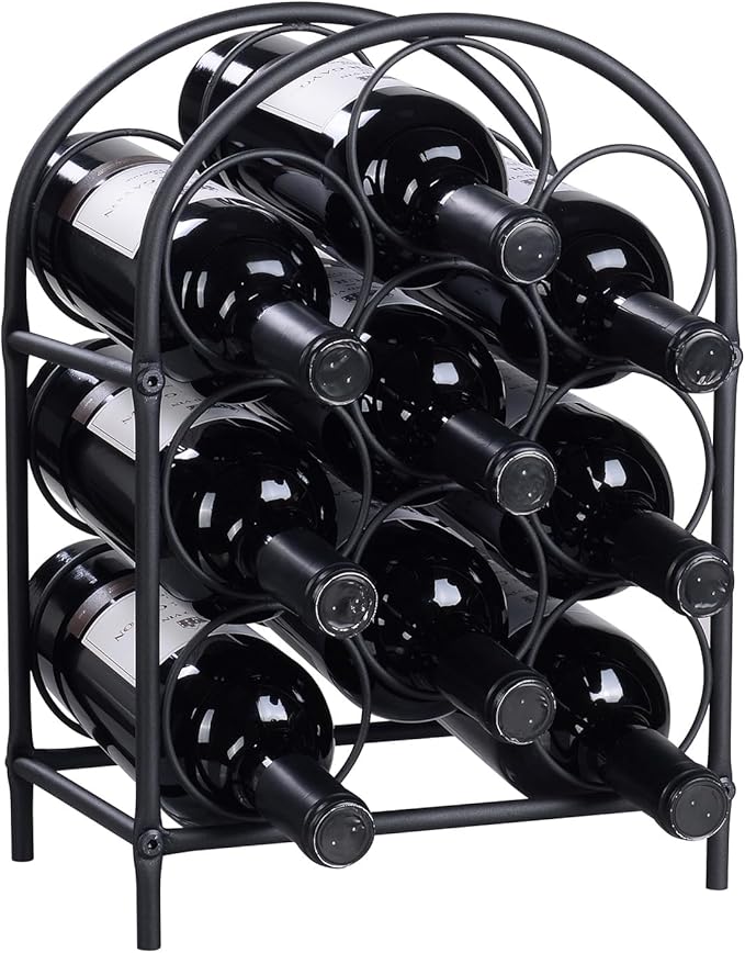 GOSSI 3- Tier Home Wine Bar for Wine Lovers Restaurant Hotel Wine Rack Standing Floor Cabinets Wine Bottle Holders Stands - Black 9 Bottle Metal Stand Christmas Decorations（23036）