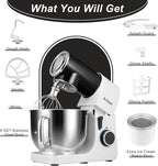Aifeel Stand Mixer,6.5QT Mixer with 2QT Ice Cream Maker Bowl, Kitchen Electric Mixer Multifunctional Bread Dough Mixer with Dough Hook,Whisk & Beater, Food Mixer for Baking (Black-White)