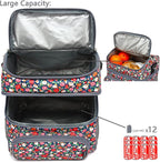 FlowFly Double Layer Cooler Insulated Lunch Bag Adult Lunch Box Large Tote Bag for Men, Women, With Adjustable Strap,Front Pocket and Dual Large Mesh Side Pockets