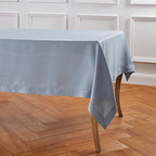 Solino Home Dusty Blue Linen Tablecloth 60 x 108 Inch - 100% Pure Linen Hemstitch Table Cloth for Rectangle Tables - Classic Hemstitch, Machine Washable Tablecloth for Summer, Fall, Autumn