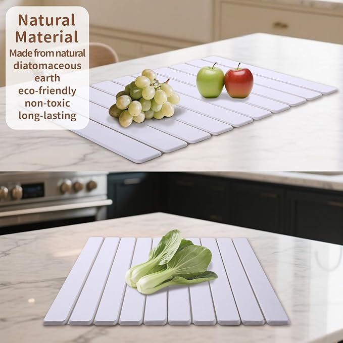 Coolcandy 24x16" Large Stone Dish Drying Mat, Quick Drying Mat Kitchen Counter, Foldable Kitchen Drying Mat, Diatomaceous Earth Stone Drying Mat, Collapsible Dish Mat Kitchen Mat For Drying