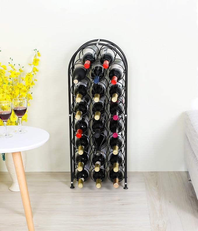 PAG 23 Bottles Arched Freestanding Floor Metal Wine Rack Wine Bottle Holders Stands, Black