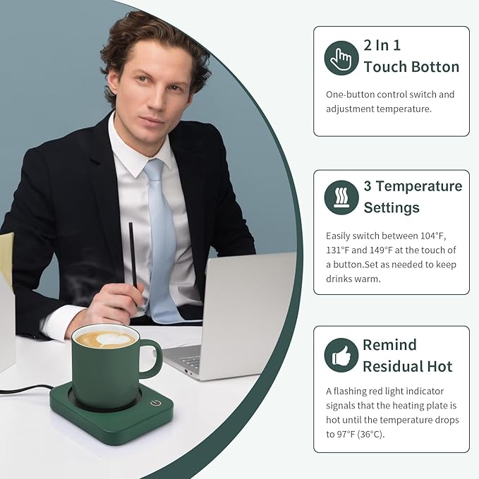 Coffee Mug Warmer, Smart Cup Warmer for Desk, 3 Temperature Control & Auto Shut Off, Electric Cup Warmer for Heating Milk,Tea,Beverage,Candle (Green-No Mug)