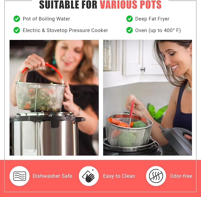 Original Salbree Steamer Basket for 6 qt quart Instant Pot Accessories, Stainless Steel Strainer and Insert fits IP Insta Pots, Instapot, Other Pressure Cookers, with Silicone Handle [3qt 8qt avail]