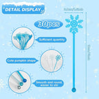 30 Pcs Snowflake Swizzle Sticks Coffee Frozen Stirrers Glitter Winter Stir Sticks Reusable Cocktail Drink for Hot Cocoa Chocolate Bar Supplies(Snowflake)